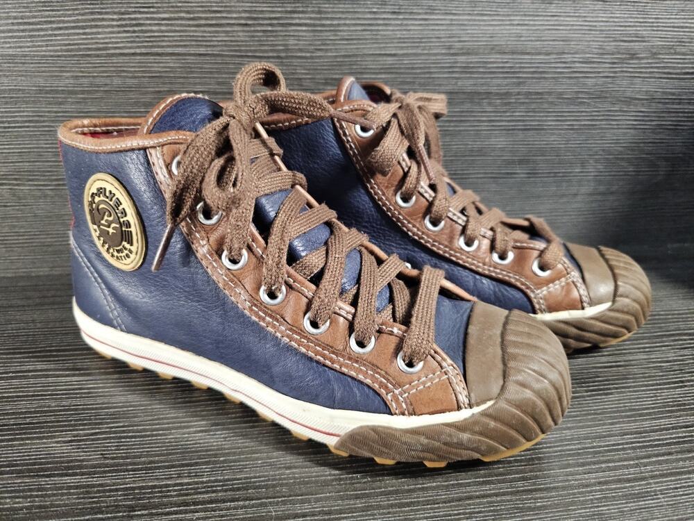 PF Flyers Grounder High Top Blue Brown Red Leather Sneakers Mens 5.5 Womens 7